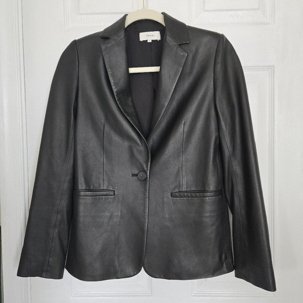 NWOT Vince Sleek Black Leather Button Blazer